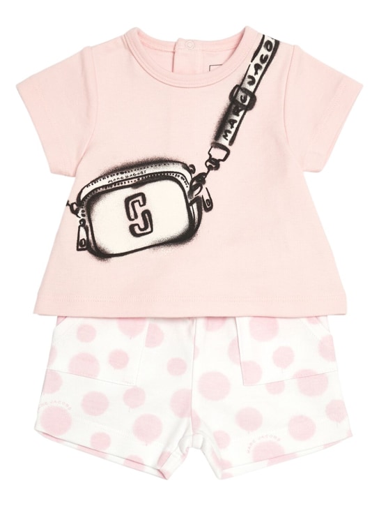 Marc Jacobs: コットンジャージーTシャツ＆スウェットショートパンツ - ホワイト/ピンク - kids-girls_0 | Luisa Via Roma