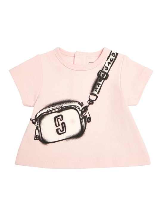Marc Jacobs: コットンジャージーTシャツ＆スウェットショートパンツ - ホワイト/ピンク - kids-girls_1 | Luisa Via Roma