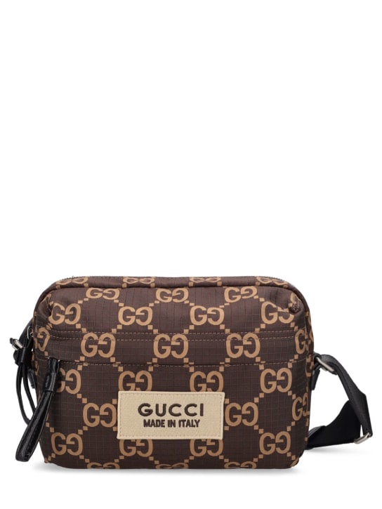 Gucci: GG リップストップナイロンクロスボディバッグ - ブラウン/ベージュ - men_0 | Luisa Via Roma