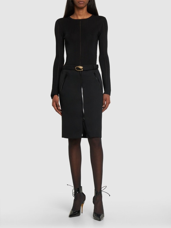 Gucci: Grain de poudre & wool skirt - Siyah - women_1 | Luisa Via Roma