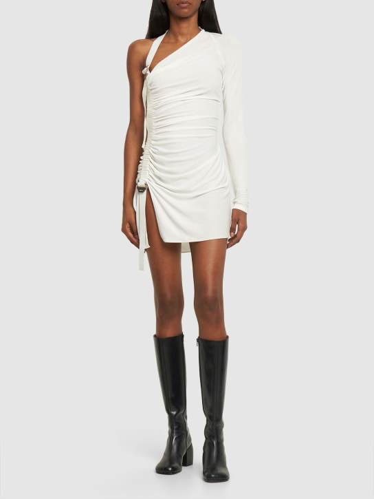 Dion Lee: One-sleeve draped satin mini dress - Ivory - women_1 | Luisa Via Roma