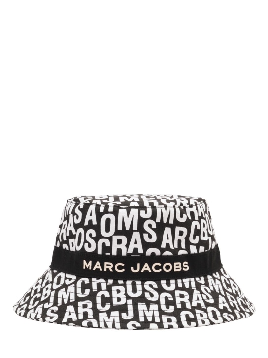 Marc Jacobs: 周身logo棉质帆布渔夫帽 - 黑色/白色 - kids-girls_0 | Luisa Via Roma