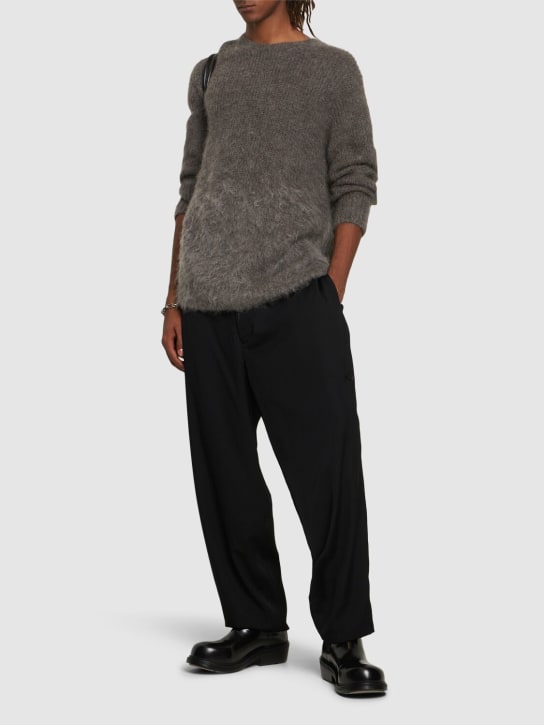 Yohji Yamamoto: Brushed mohair blend crewneck sweater - Brown - men_1 | Luisa Via Roma