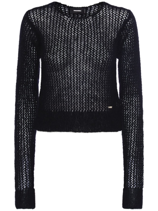 Dsquared2: Mohair blend open knit sweater - Siyah - women_0 | Luisa Via Roma