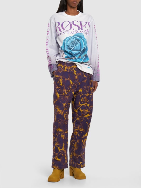 Burberry: Roses cotton straight pants - Purple/Yellow - women_1 | Luisa Via Roma