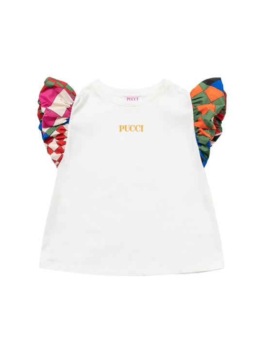 Pucci: Cotton jersey t-shirt w/printed sleeves - Fil dişi rengi - kids-girls_0 | Luisa Via Roma