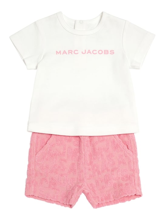 Marc Jacobs: コットンジャージーTシャツ＆スウェットショートパンツ - ピンク - kids-girls_0 | Luisa Via Roma