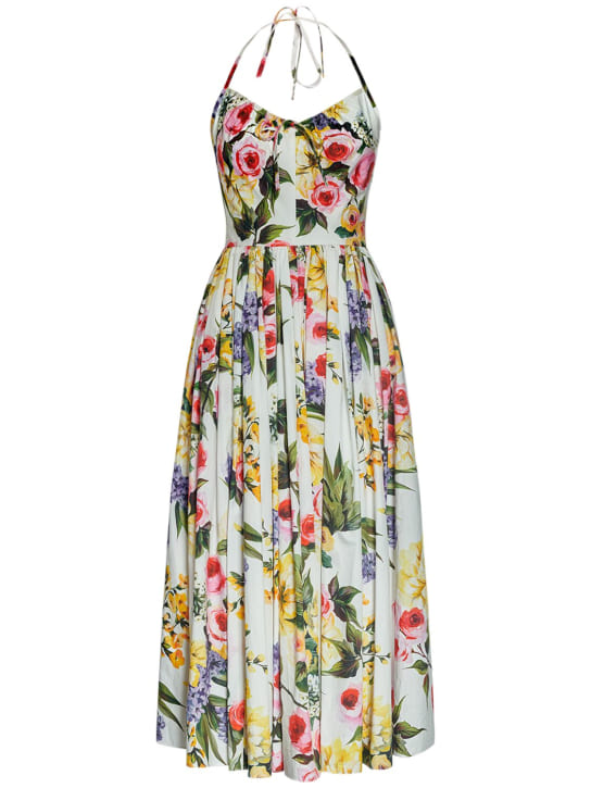 Dolce&Gabbana: Printed cotton poplin midi dress - Multicolor - women_0 | Luisa Via Roma