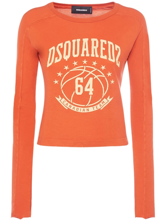 Dsquared2: Logo印花棉质平纹针织上衣 - 橙色 - women_0 | Luisa Via Roma