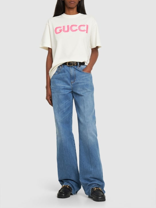 Gucci: Oversized cotton jersey t-shirt - Sunlight/Pink - women_1 | Luisa Via Roma