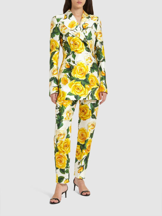 Dolce&Gabbana: Pantalon droit en soie Mikado imprimé roses - Multicolore - women_1 | Luisa Via Roma