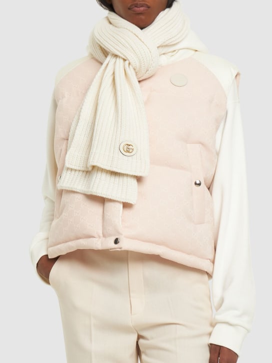 Gucci: Double G wool & cashmere scarf - Fil dişi rengi - women_1 | Luisa Via Roma
