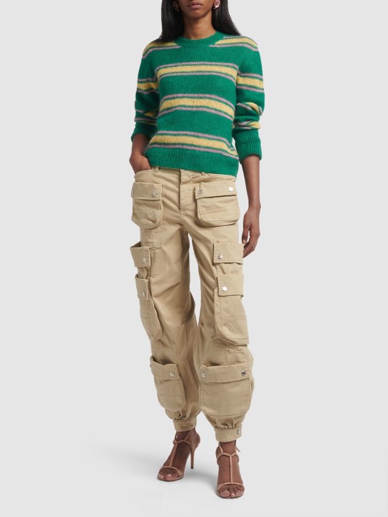 Dsquared2: Striped mohair blend crewneck sweater - Green/Yellow - women_1 | Luisa Via Roma