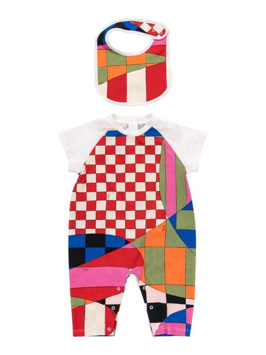 Pucci: Barboteuse & bavoir en jersey de coton imprimé - Multicolore - kids-girls_0 | Luisa Via Roma
