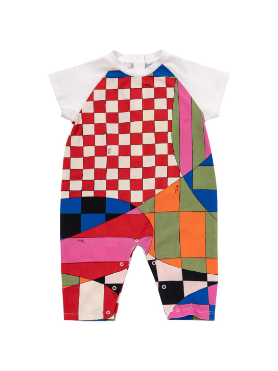 Pucci: Barboteuse & bavoir en jersey de coton imprimé - Multicolore - kids-girls_1 | Luisa Via Roma