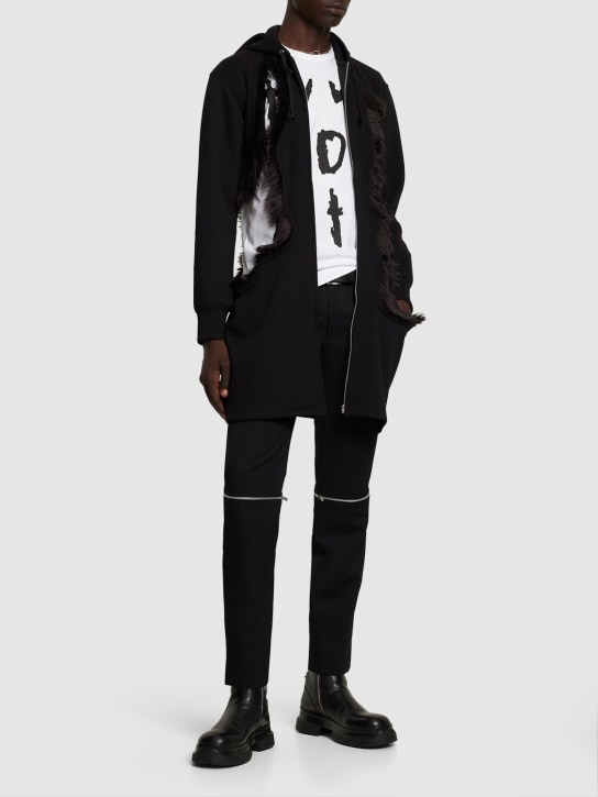 Comme des Garçons Homme Plus: Long zipped hooded sweatshirt - Black - men_1 | Luisa Via Roma