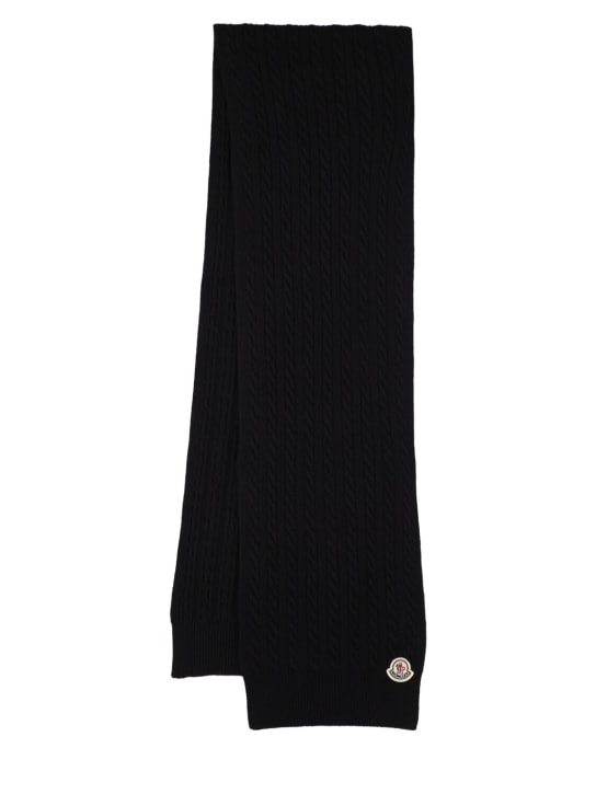 Moncler: 羊毛&羊绒经编针织围巾 - 黑色 - men_0 | Luisa Via Roma