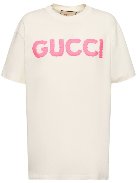 Gucci: T-shirt oversize en jersey de coton - Sunlight/Pink - women_0 | Luisa Via Roma