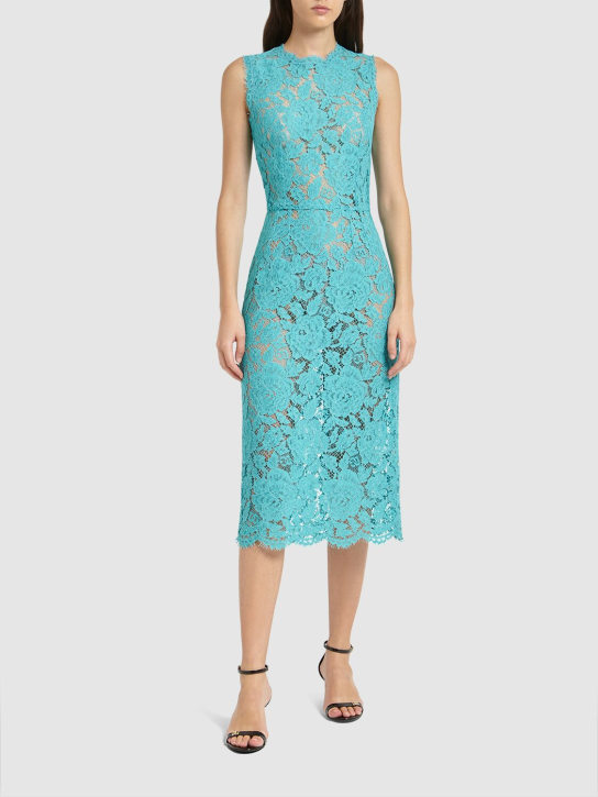 Dolce&Gabbana: Floral & DG stretch lace midi dress - Turquoise - women_1 | Luisa Via Roma