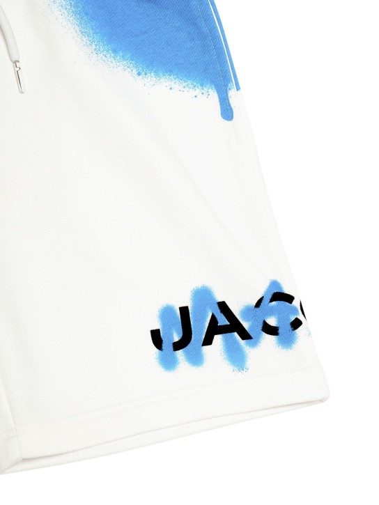 Marc Jacobs: French terry cotton Bermuda shorts - Beyaz/Mavi - kids-boys_1 | Luisa Via Roma