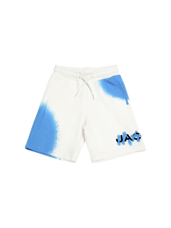 Marc Jacobs: French terry cotton Bermuda shorts - Beyaz/Mavi - kids-boys_0 | Luisa Via Roma