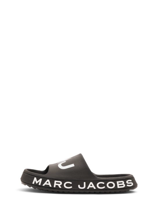 Marc Jacobs: Claquettes en caoutchouc imprimé logo - Noir - kids-girls_0 | Luisa Via Roma