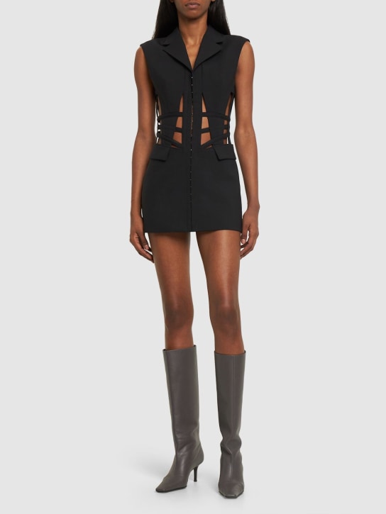 Dion Lee: Wool blend cut out corset mini dress - Black - women_1 | Luisa Via Roma