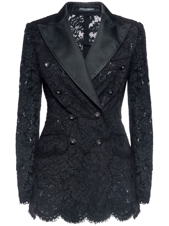 Dolce&Gabbana: Floral & DG lace tuxedo jacket - Siyah - women_0 | Luisa Via Roma