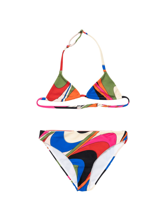 Pucci: Printed Lycra triangle bikini set - Multicolor - kids-girls_0 | Luisa Via Roma