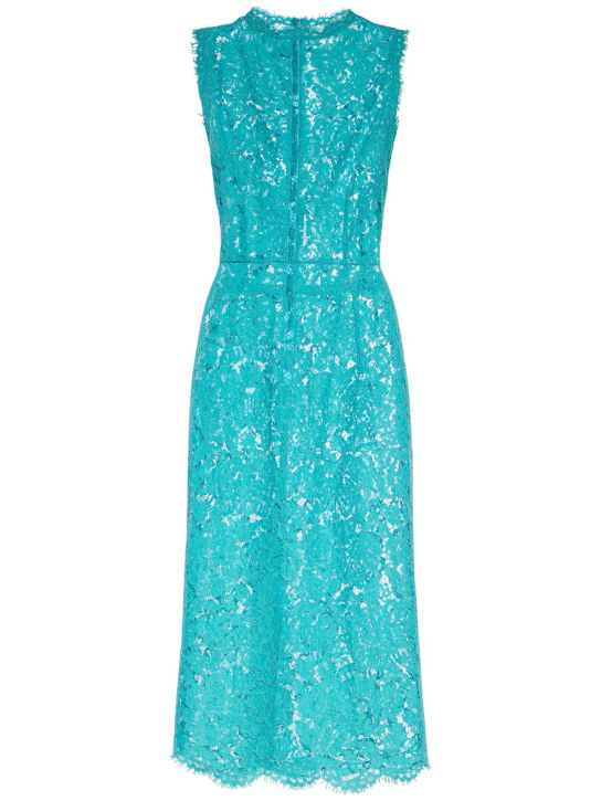 Dolce&Gabbana: Floral & DG stretch lace midi dress - Turquoise - women_0 | Luisa Via Roma