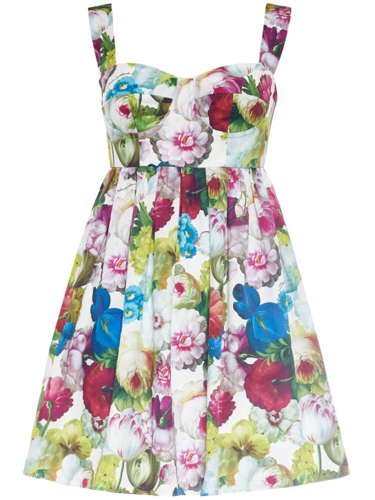 Dolce&Gabbana: Cotton poplin flower print mini dress - Renkli - women_0 | Luisa Via Roma