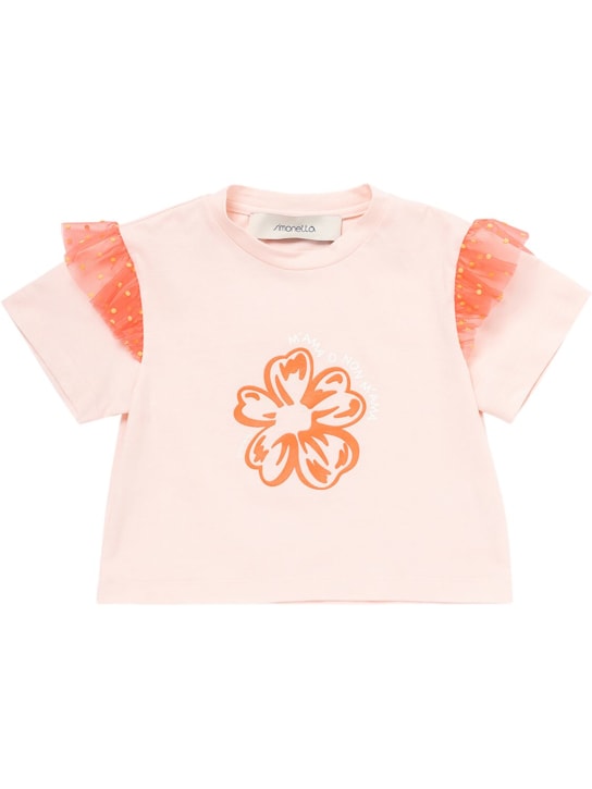 Simonetta: 棉质平纹针织&薄纱T恤 - 粉色 - kids-girls_0 | Luisa Via Roma