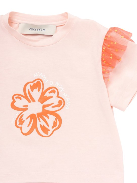 Simonetta: Cotton jersey & tulle t-shirt - Pink - kids-girls_1 | Luisa Via Roma