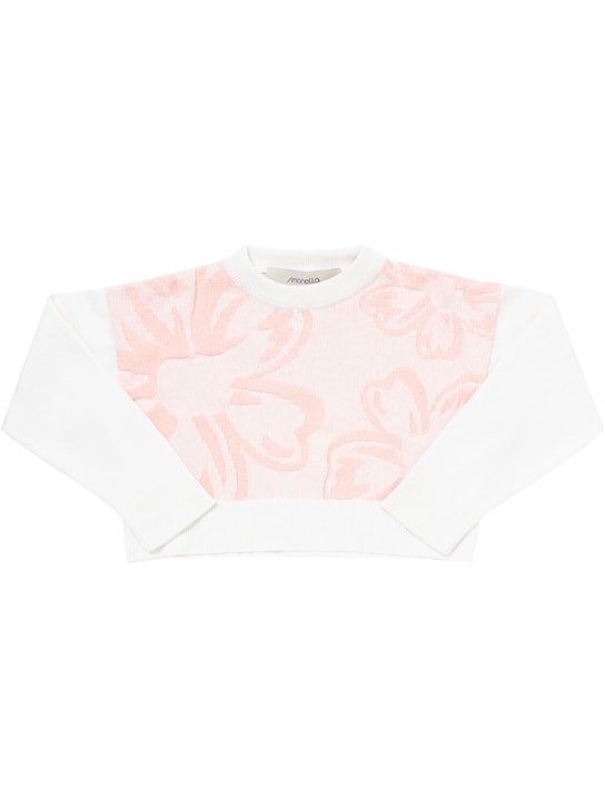 Simonetta: Cotton blend knit sweater - White/Pink - kids-girls_0 | Luisa Via Roma