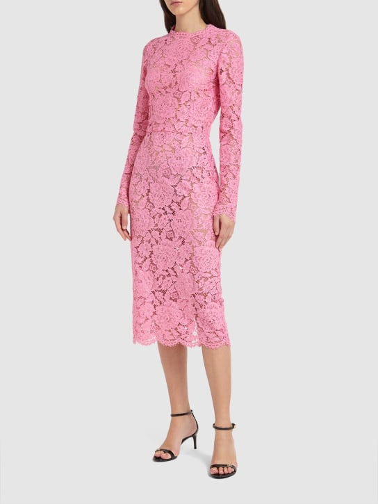 Dolce&Gabbana: Floral & DG stretch lace midi dress - Pembe - women_1 | Luisa Via Roma