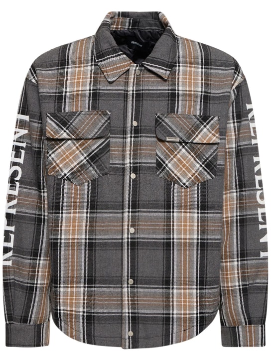Represent: Checked quilted flannel shirt - Grey/Brown - men_0 | Luisa Via Roma
