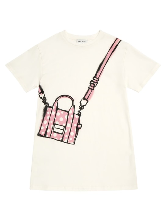 Marc Jacobs: 棉质平纹针织双面布连衣裙 - 白色/粉色 - kids-girls_0 | Luisa Via Roma