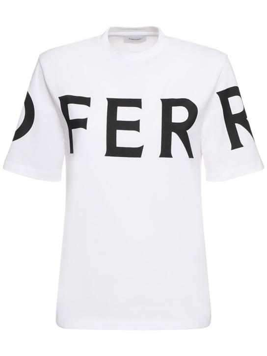 Ferragamo: T-shirt in jersey di cotone con logo - Nero/Bianco - women_0 | Luisa Via Roma