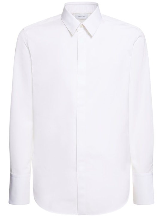 Ferragamo: Camisa de popelina de algodón - Blanco - men_0 | Luisa Via Roma