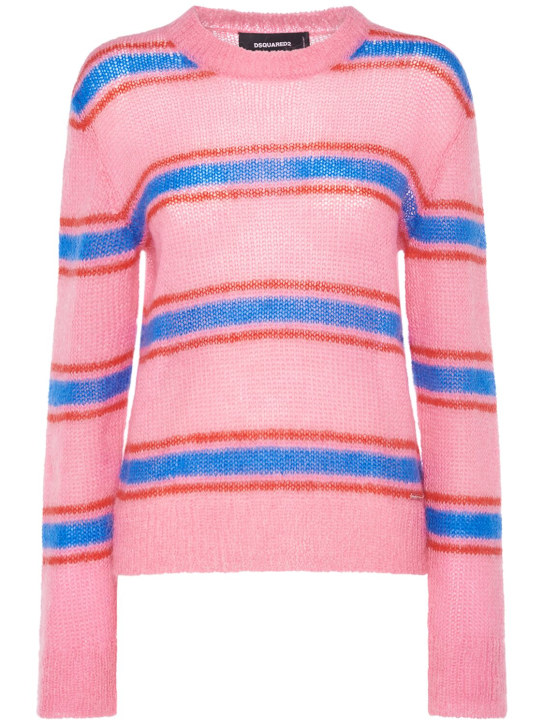 Dsquared2: Pull-over en mohair mélangé à rayures - Pink/Blue/Red - women_0 | Luisa Via Roma
