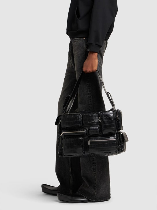 Balenciaga: Superbusy leather sling bag - Black - men_1 | Luisa Via Roma