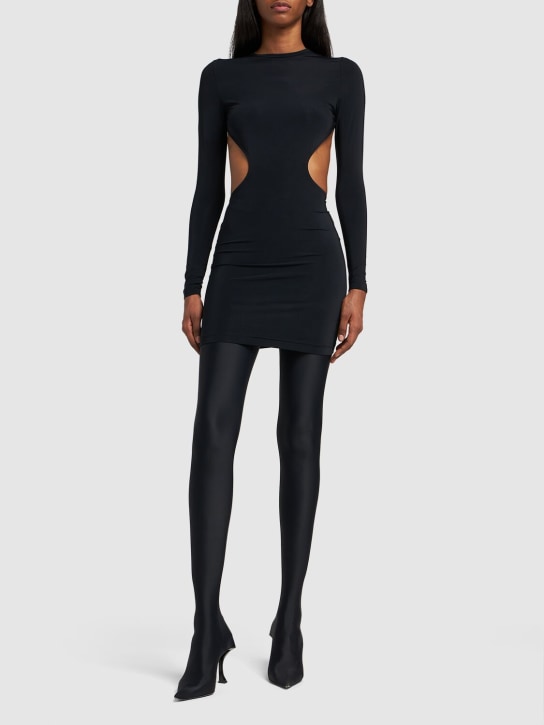 Balenciaga: Cut out nylon blend mini dress - Black - women_1 | Luisa Via Roma