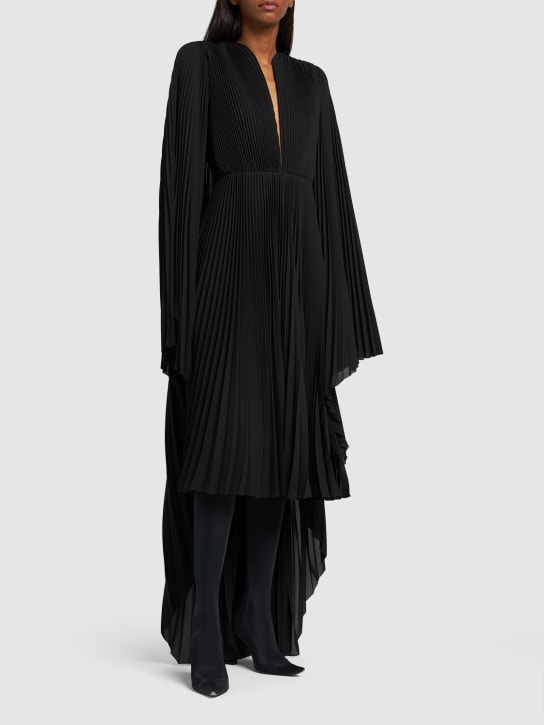 Balenciaga: Pleated tech v-neck dress - Siyah - women_1 | Luisa Via Roma