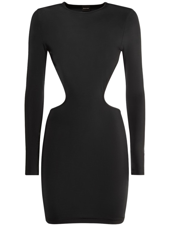 Balenciaga: Cut out nylon blend mini dress - Black - women_0 | Luisa Via Roma
