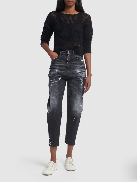 Dsquared2: 80s high rise distressed cropped jeans - Black - women_1 | Luisa Via Roma