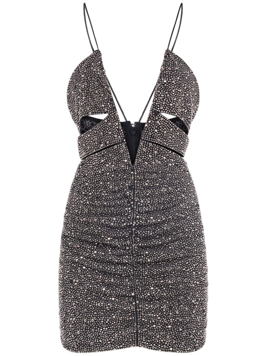 Dsquared2: Embellished jersey cutout mini dress - Black/Silver - women_0 | Luisa Via Roma