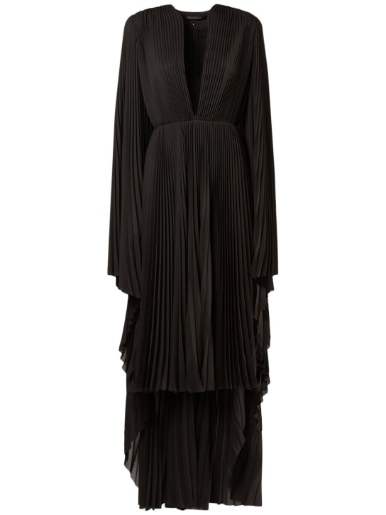 Balenciaga: 打褶科技织物V领连衣裙 - 黑色 - women_0 | Luisa Via Roma