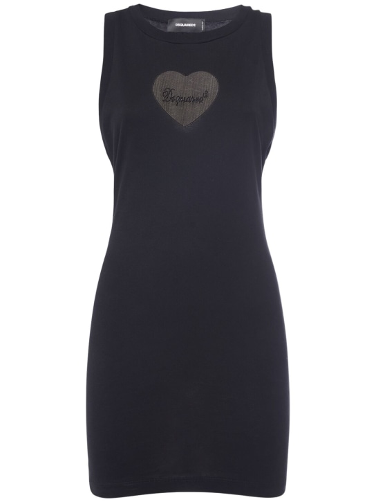 Dsquared2: Cotton jersey mini dress w/logo heart - Black - women_0 | Luisa Via Roma
