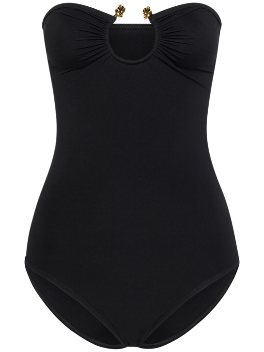 Bottega Veneta: Stretch nylon one piece swimsuit - Siyah - women_0 | Luisa Via Roma