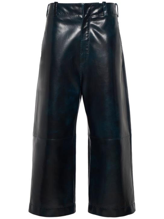 Bottega Veneta: Smooth leather wide leg culotte pants - Deep Ocean - women_0 | Luisa Via Roma